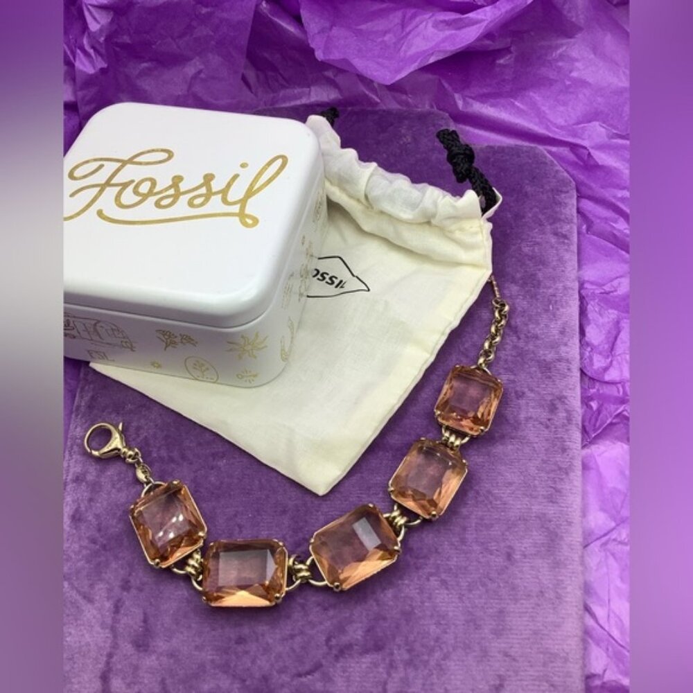 Fossil Gold and Peach Glass Bracelet with Links Design